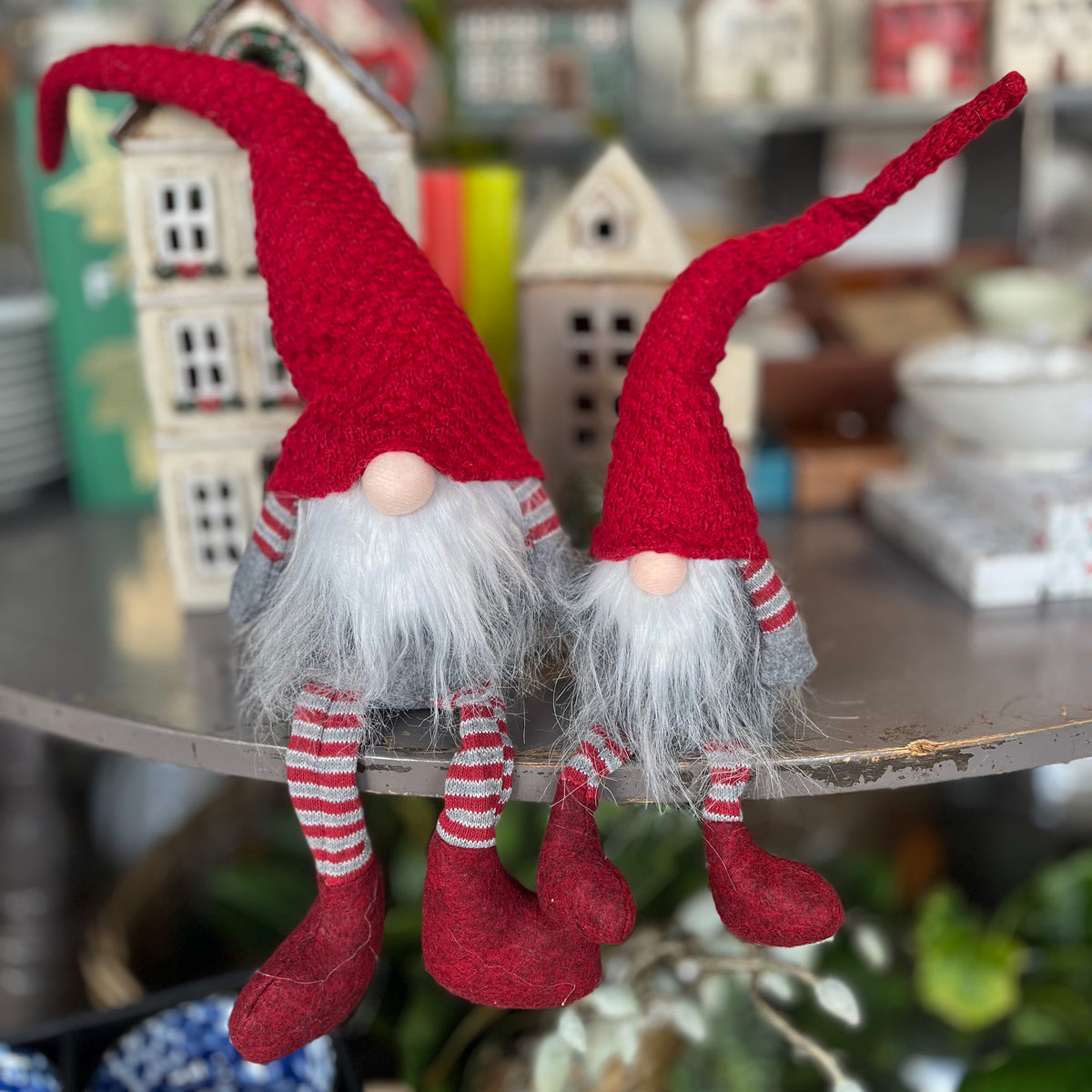 Red and Grey Santa Gnome Sitting  - Small and Medium