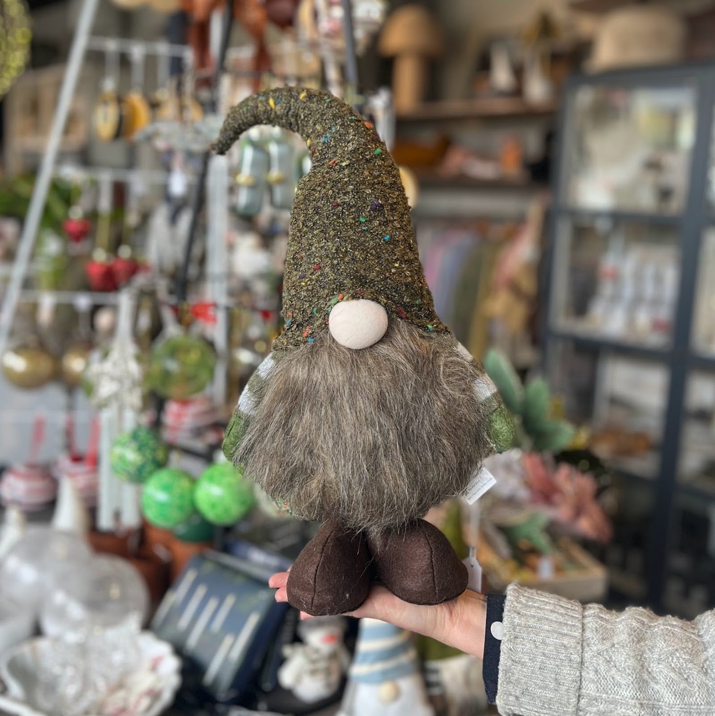 Christmas Gnome Standing Fabric Gnome 50x23cm - Green/Brown