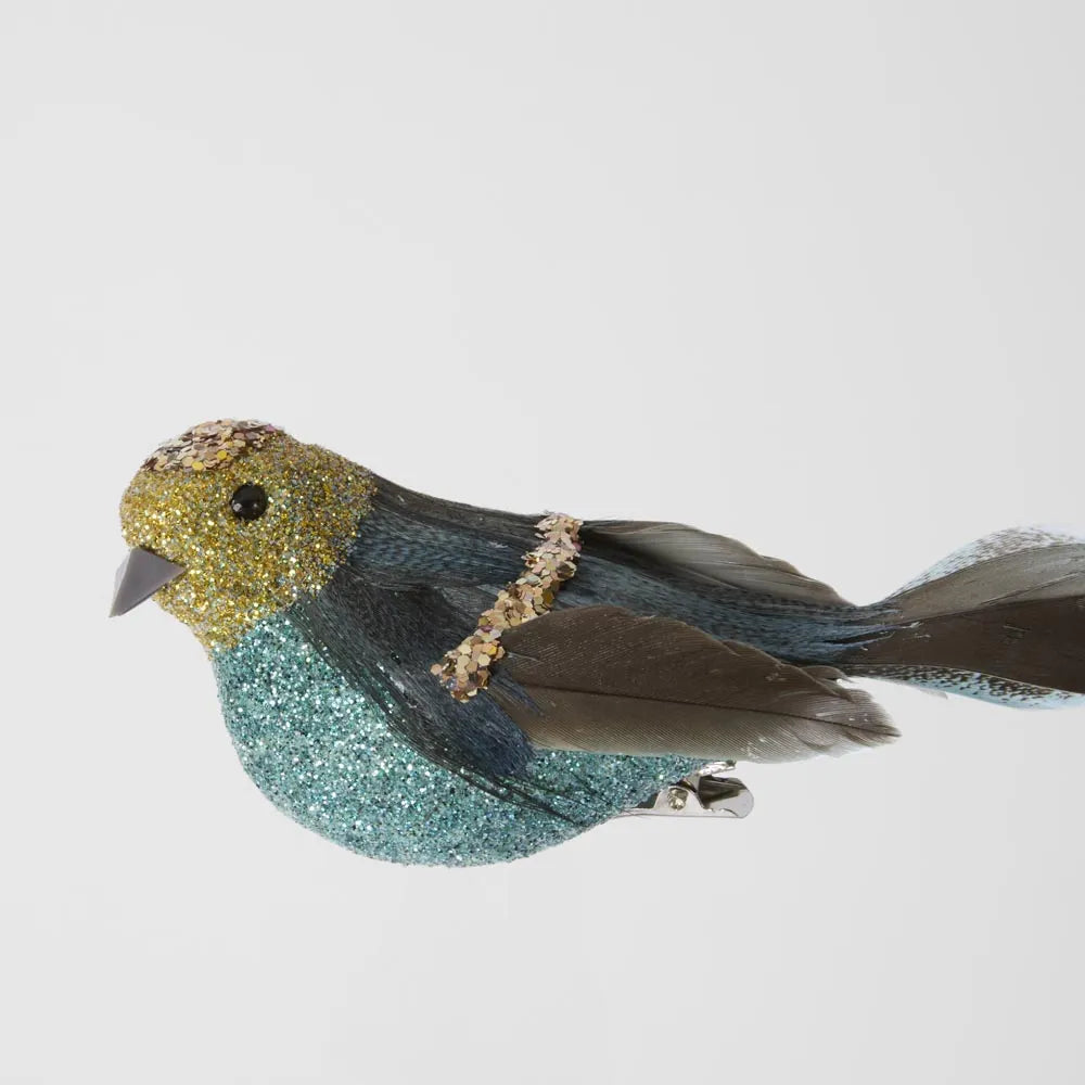 Bird Decoration - Gold and Turquoise Glitter
