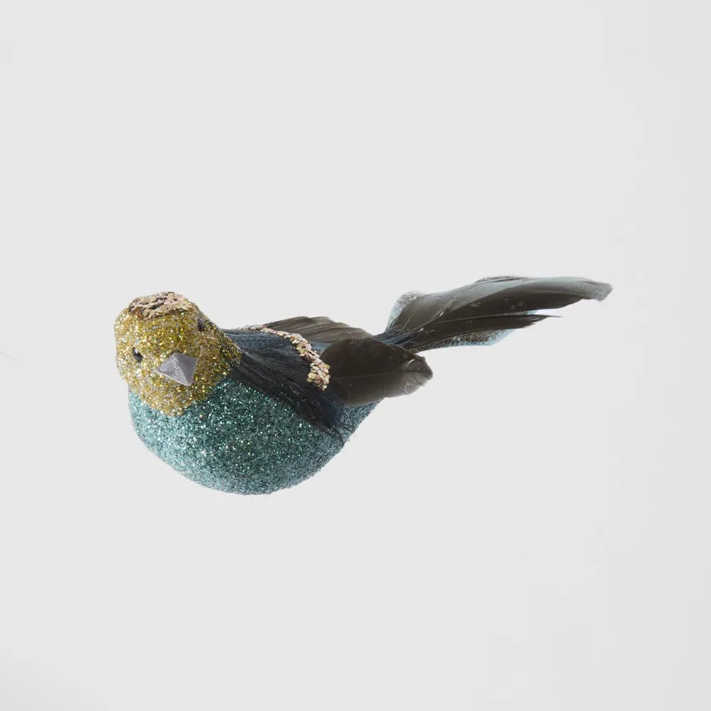 Bird Decoration - Gold and Turquoise Glitter
