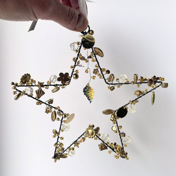 Star Christmas Decoration with gold trinkets - Handmade Fairtrade