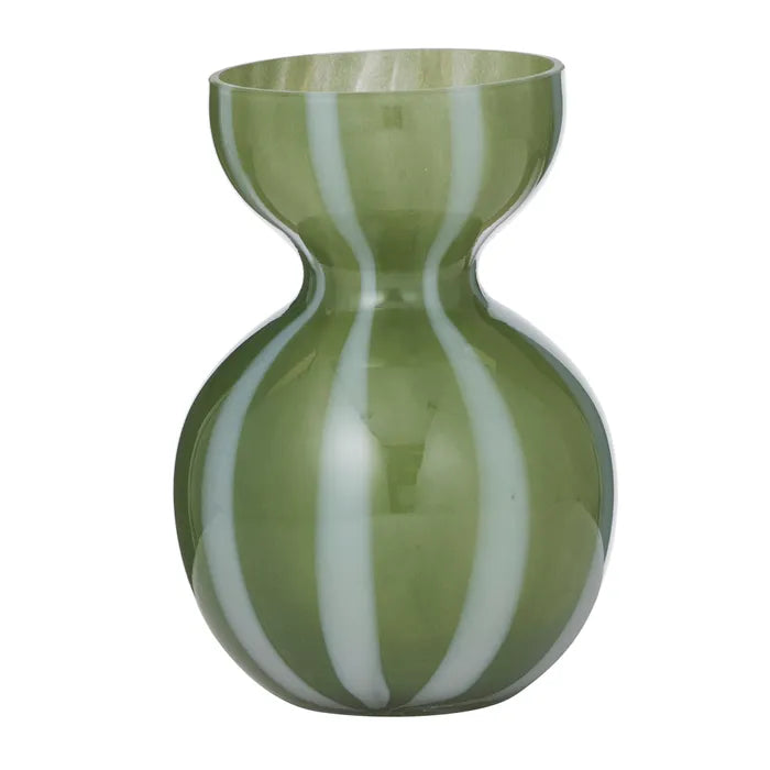 Glass Vase - Green with White Stripe