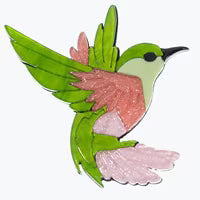 Brooch - Hummingbird green/pink