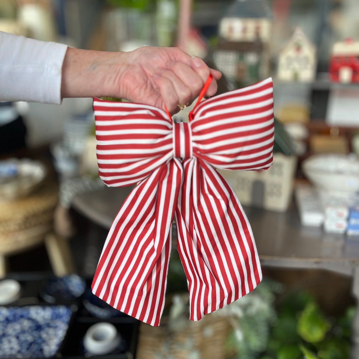 Classic Bow Pinstriped - Hanging Decoration - Red or Green