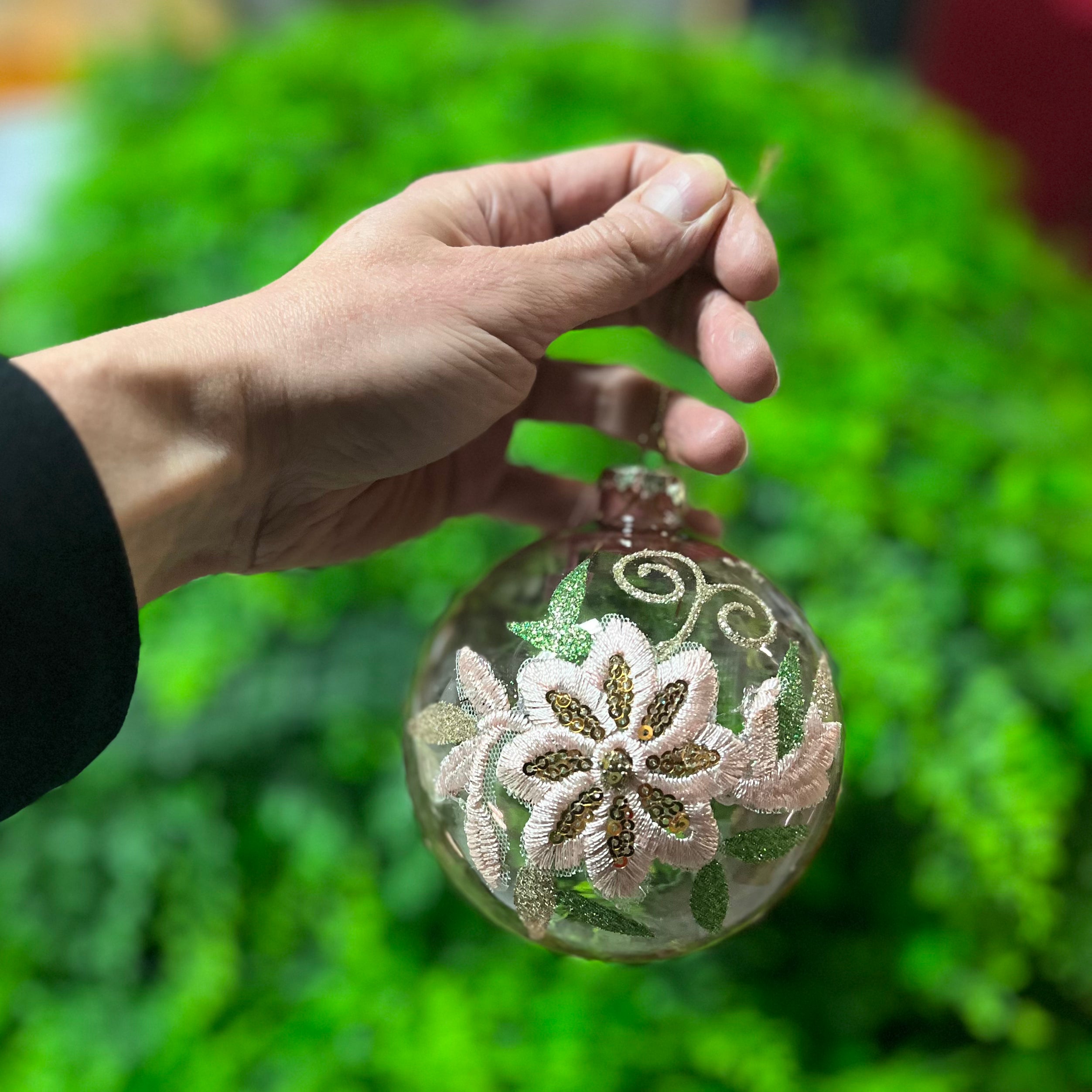 Glass Baubles - Pink Floral 2 sizes
