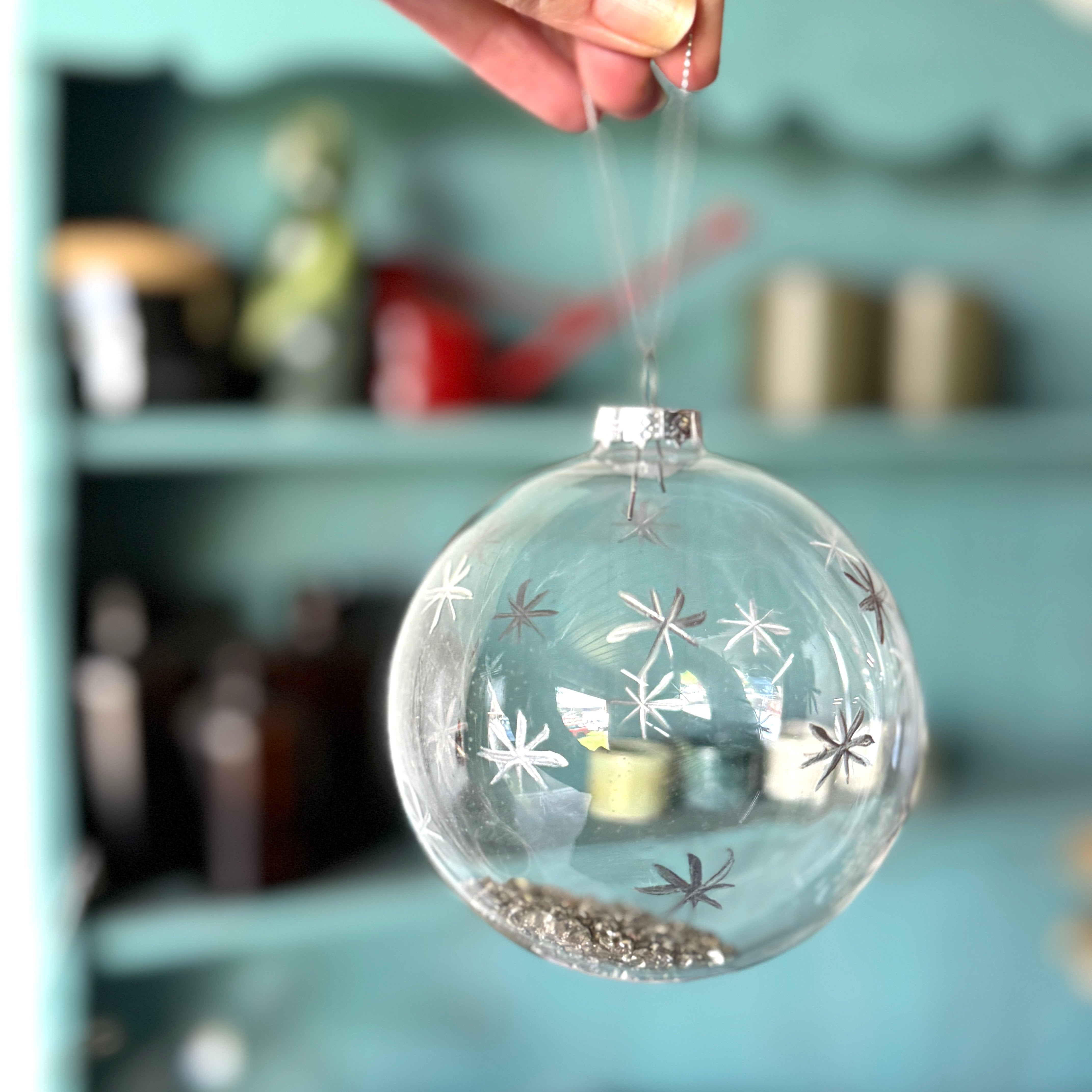 Clear Glass Bauble with Stars and Glitter