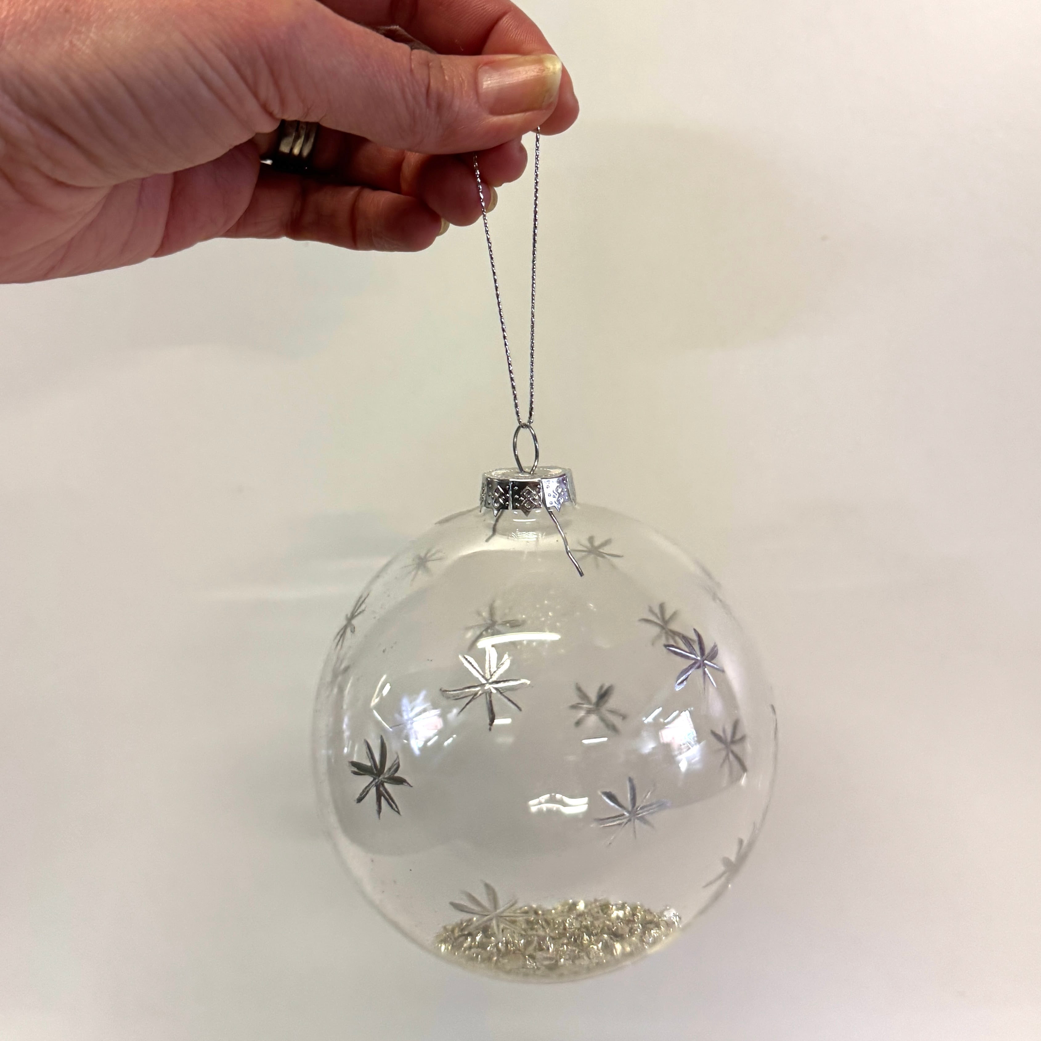 Clear Glass Bauble with Stars and Glitter