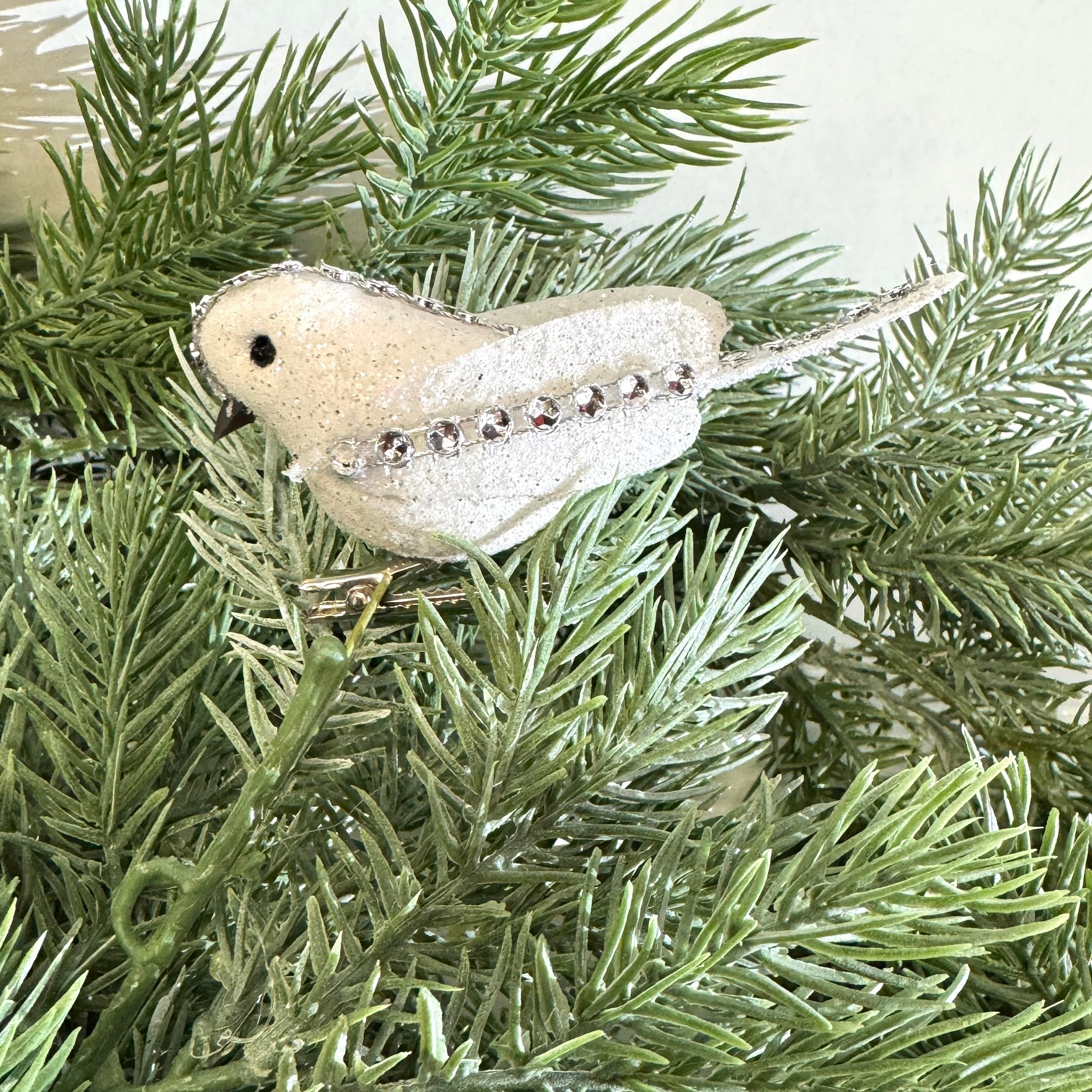 Bird Decoration White Glitter and Diamantes