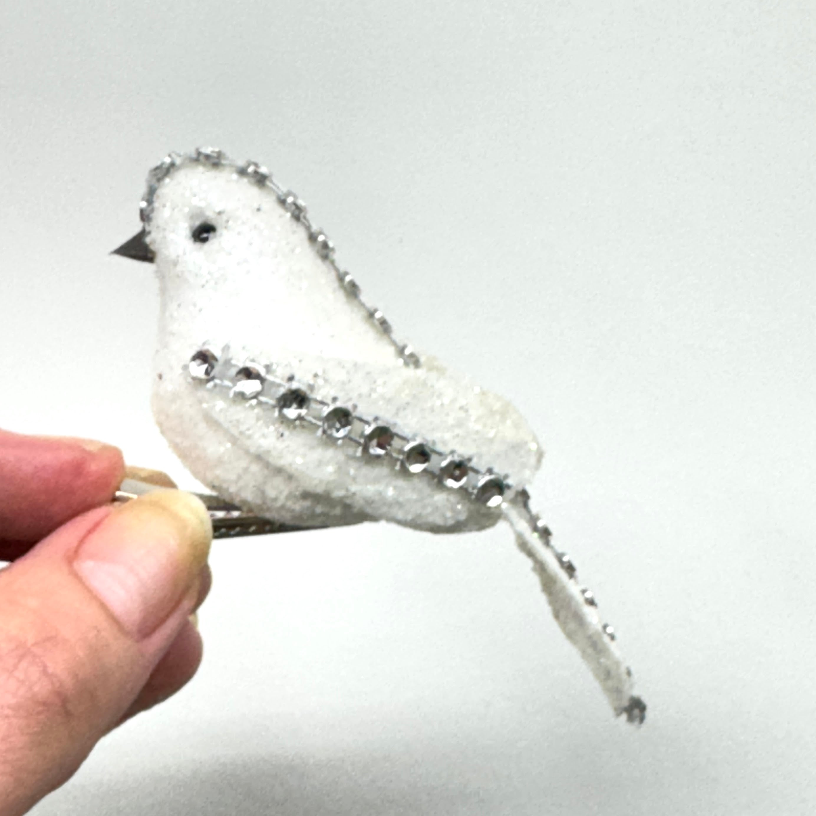 Bird Decoration White Glitter and Diamantes