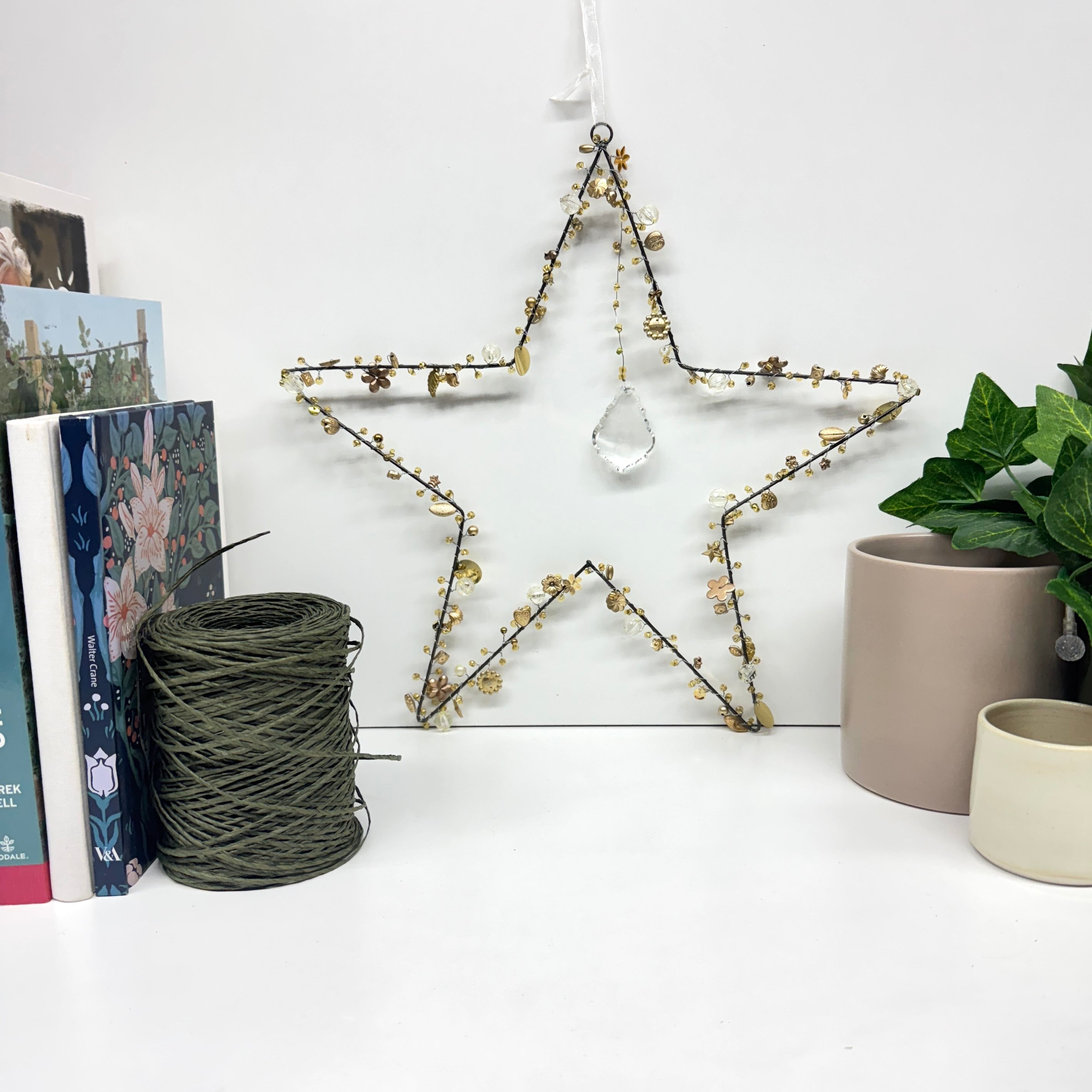 Star Christmas Decoration with gold trinkets Large - Handmade Fairtrade