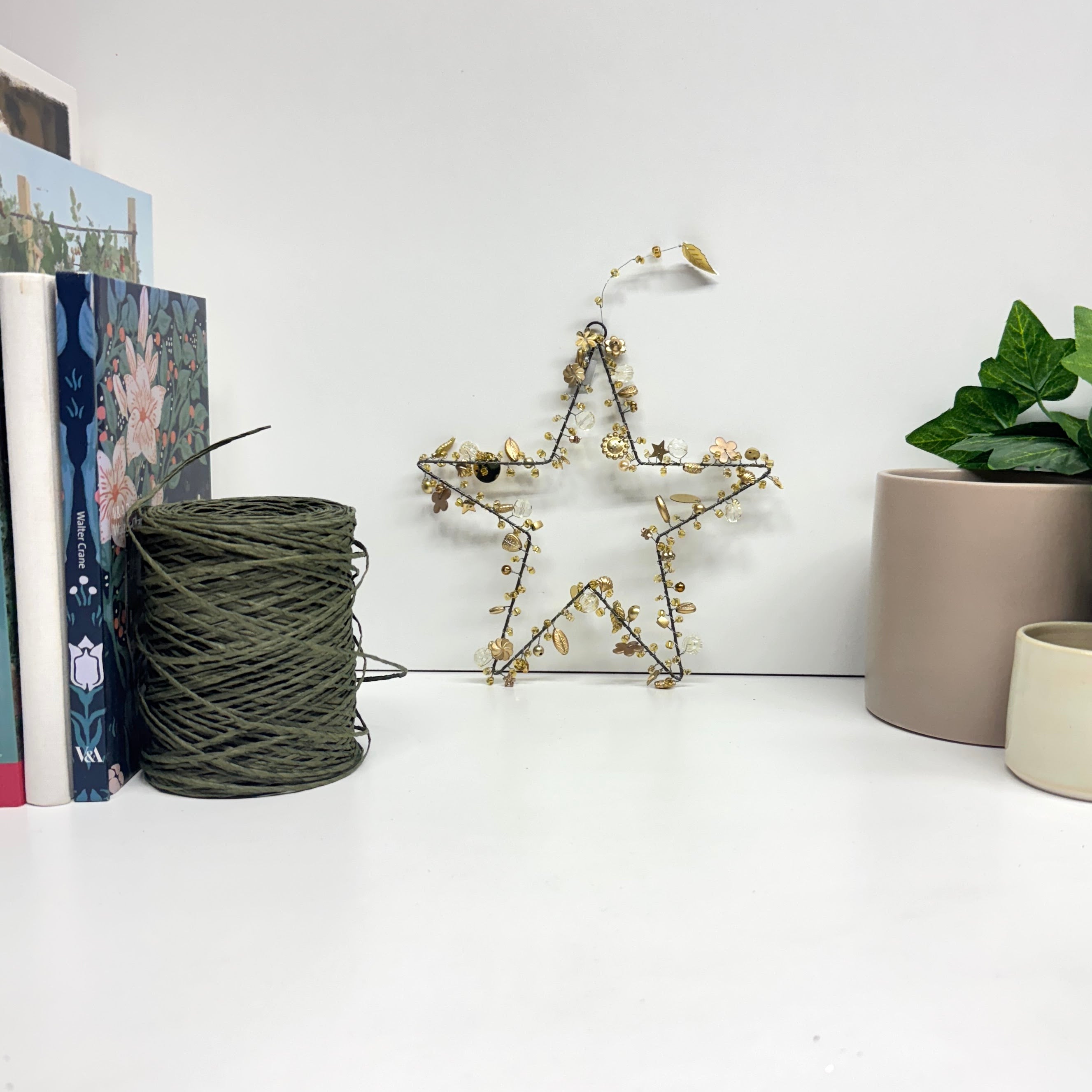 Star Christmas Decoration with gold trinkets Small - Handmade Fairtrade