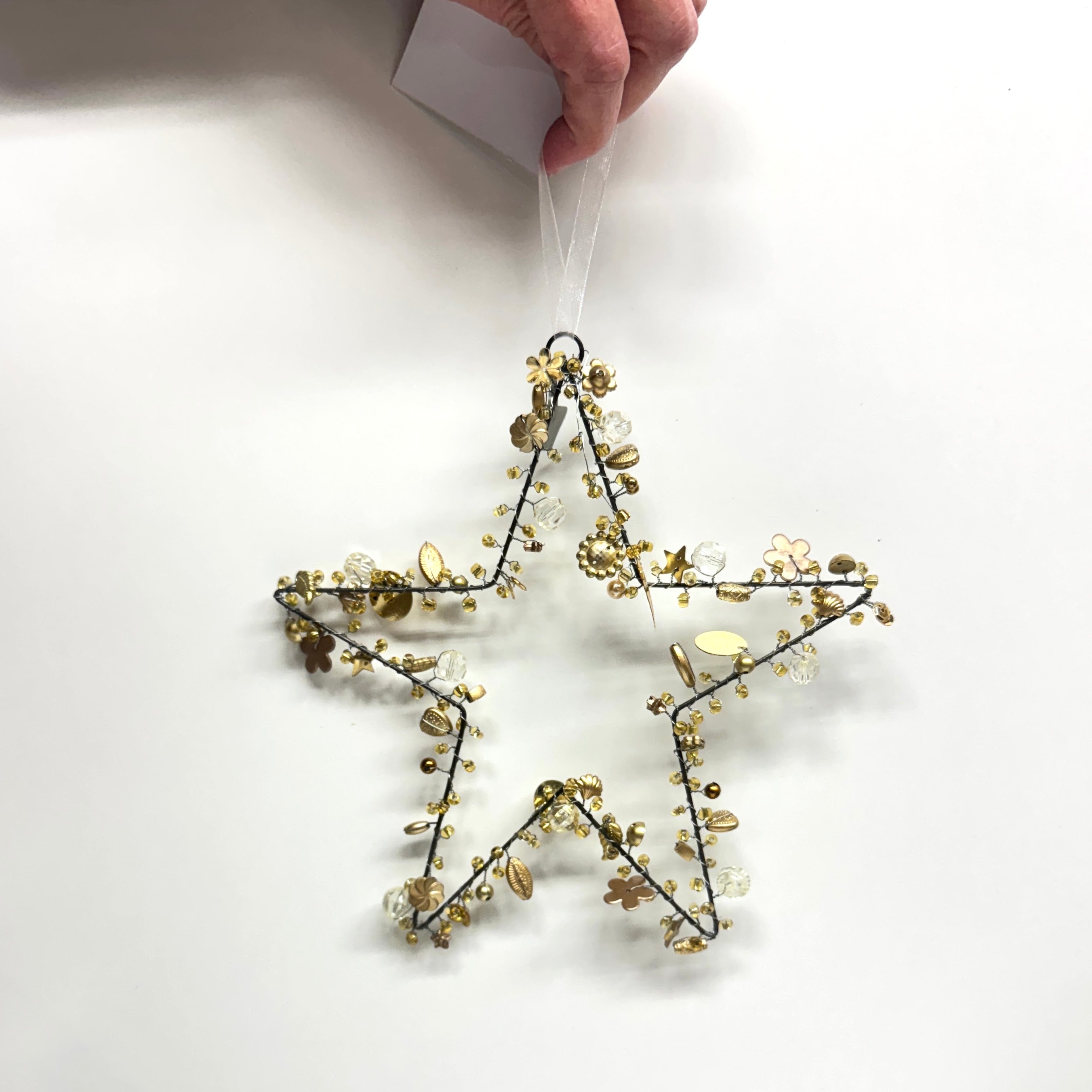 Star Christmas Decoration with gold trinkets Small - Handmade Fairtrade