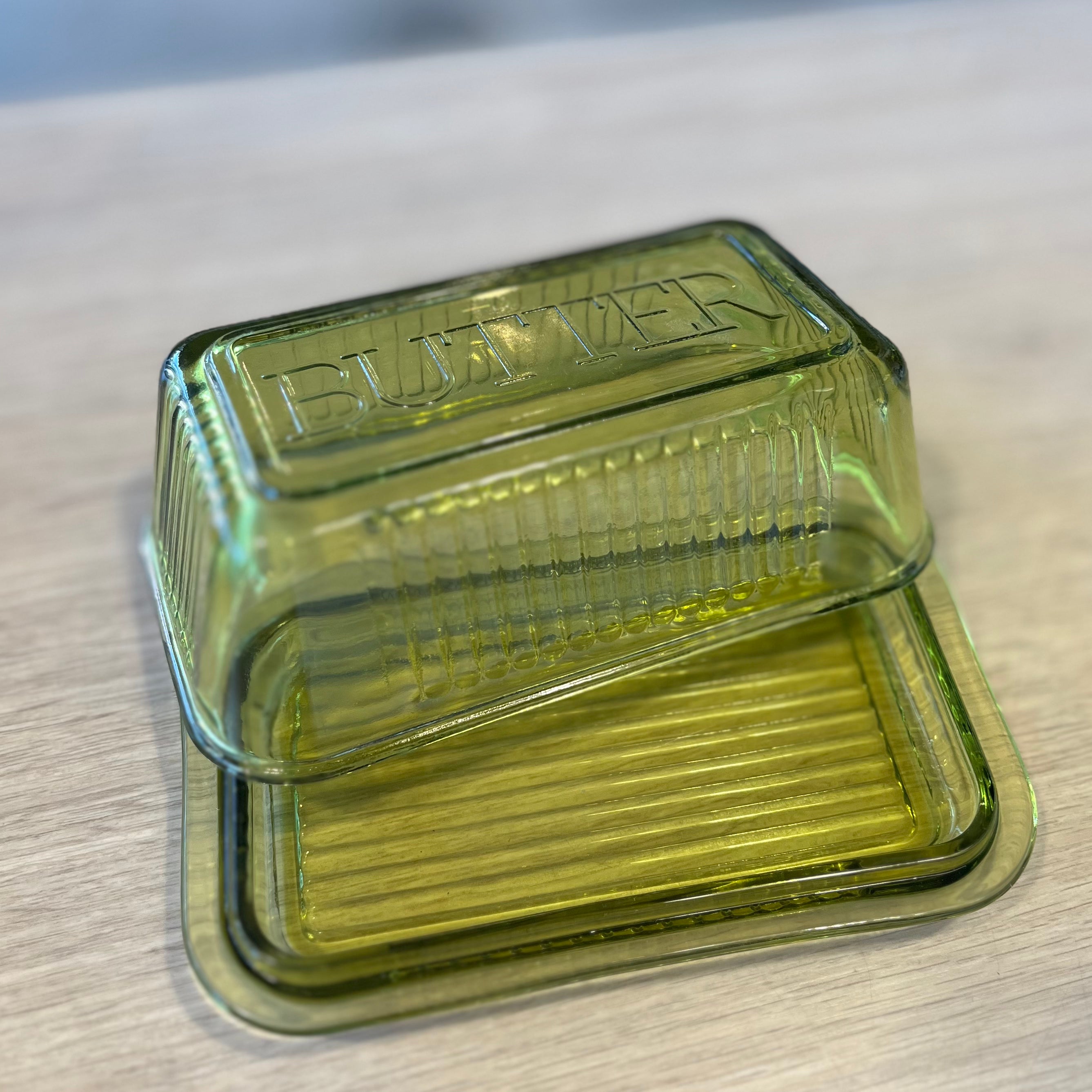 Butter Dish Green Glass