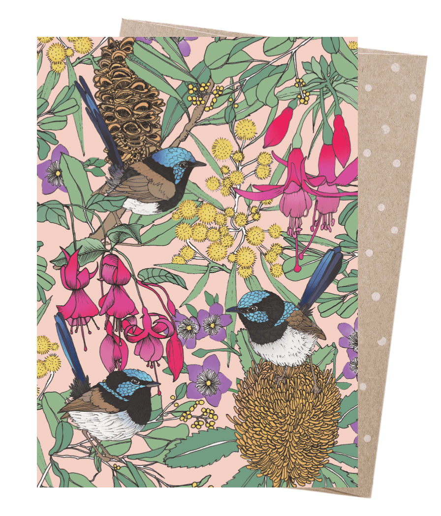 Card - Fuchsias & Fairy Wrens - 100% recycled paper