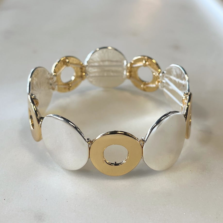 Bracelet - Multi Disc and Open Circle Silver/Gold
