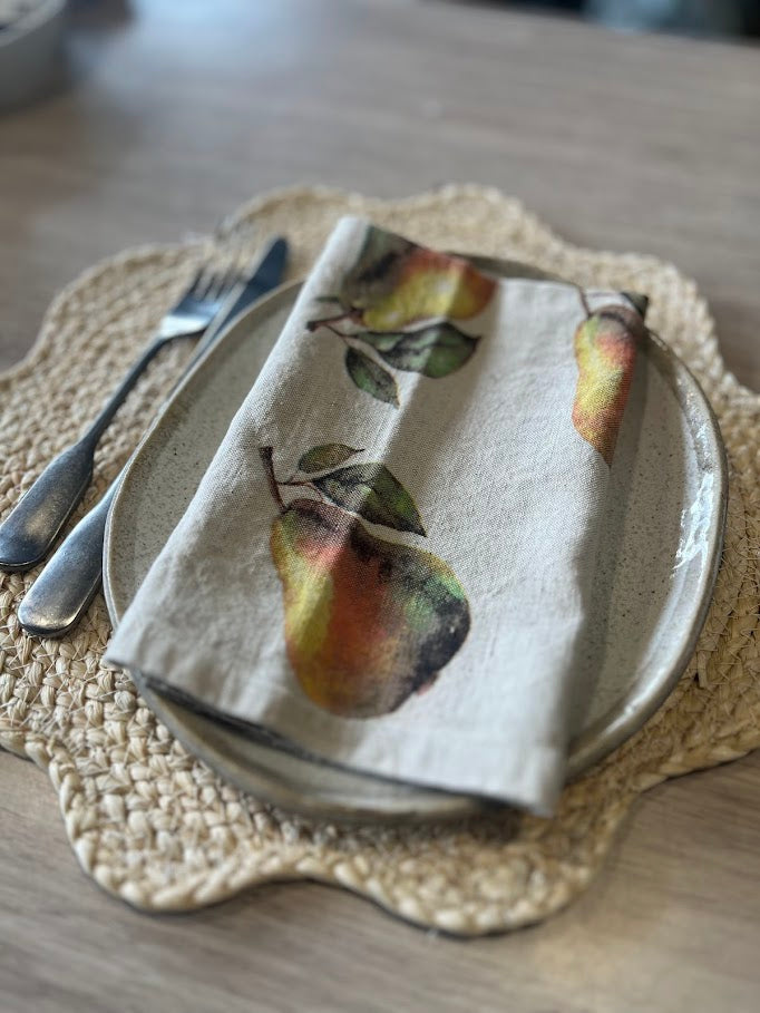 Linen Cotton Napkins - 3 fruit screenprinted designs