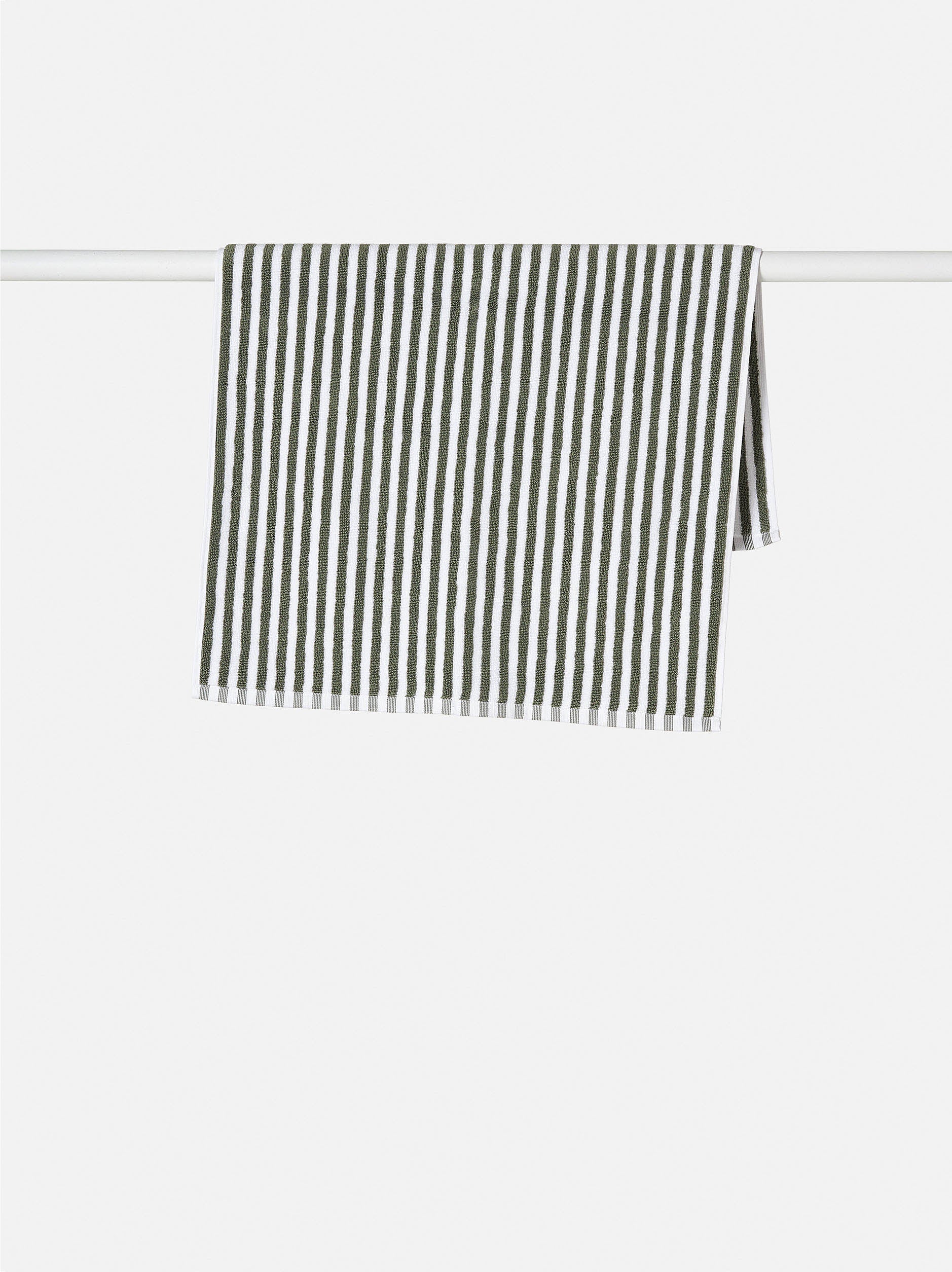 100% Cotton Towels - Olive/White Wide Stripe