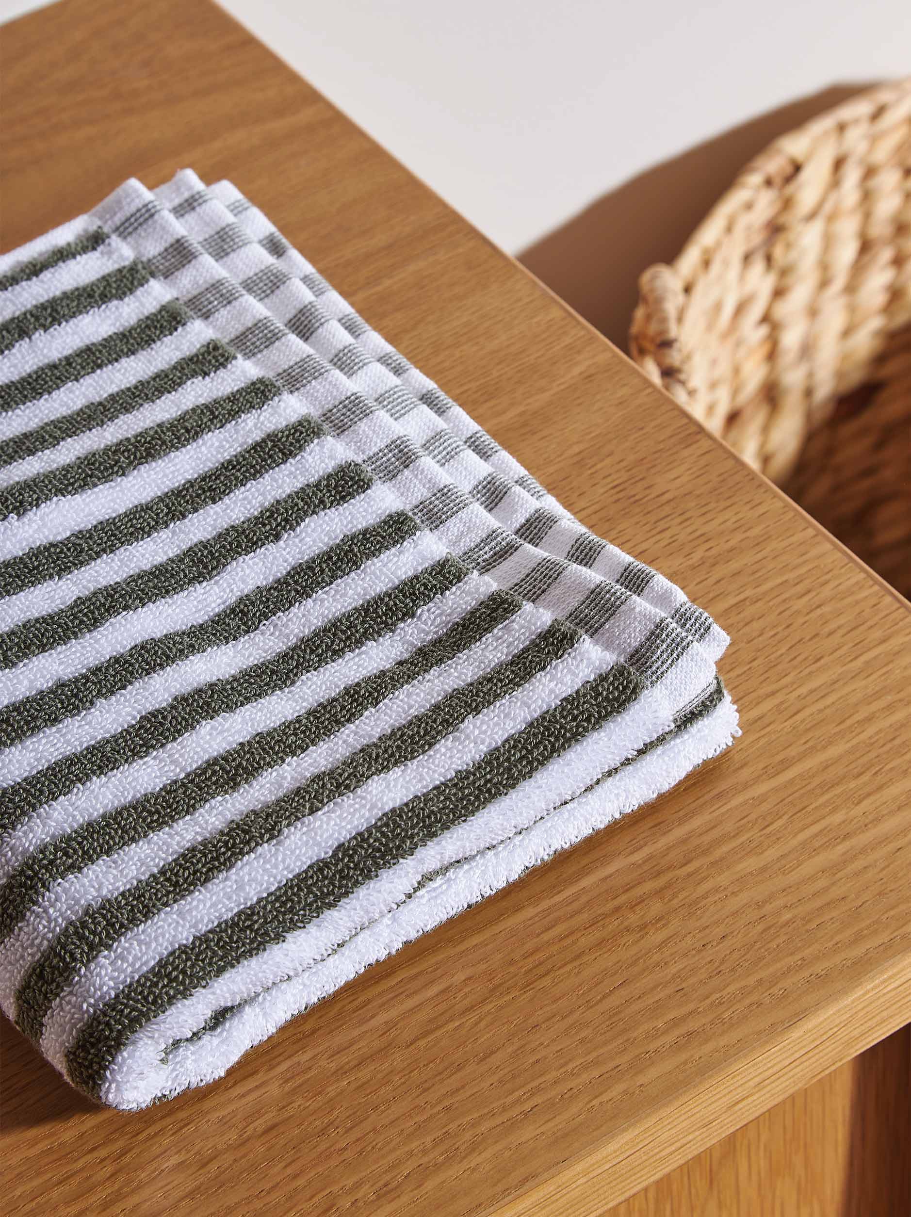 100% Cotton Towels - Olive/White Wide Stripe