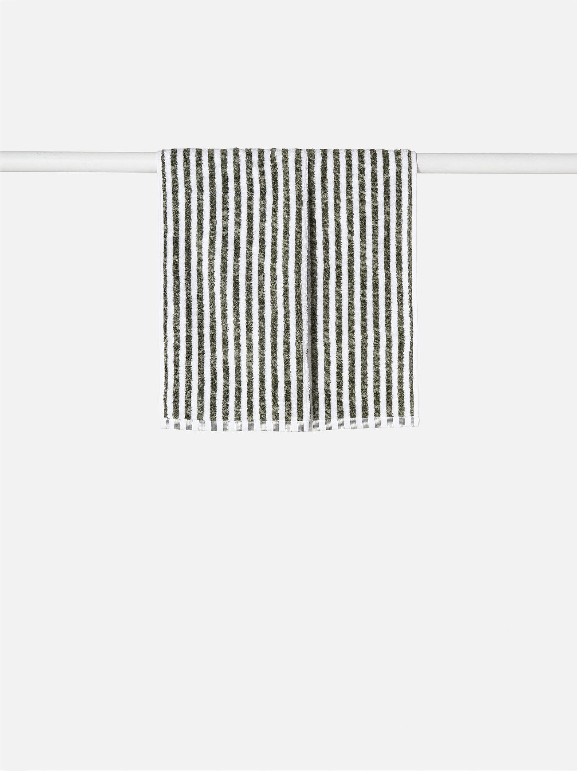 100% Cotton Towels - Olive/White Wide Stripe