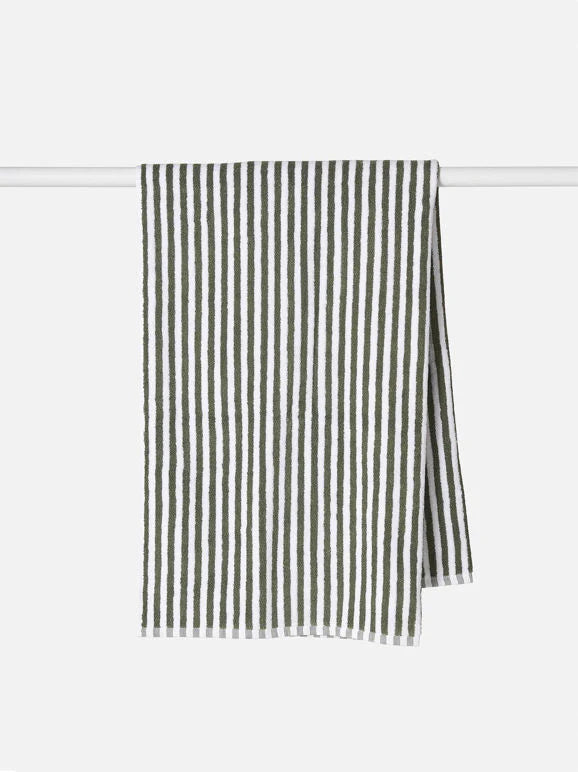 100% Cotton Towels - Olive/White Wide Stripe