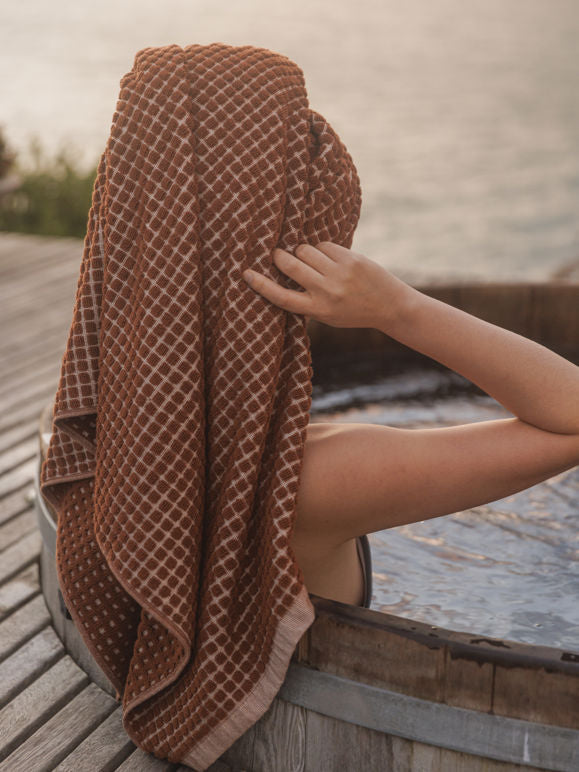 100% Cotton Towels - Paprika/Cream Grid