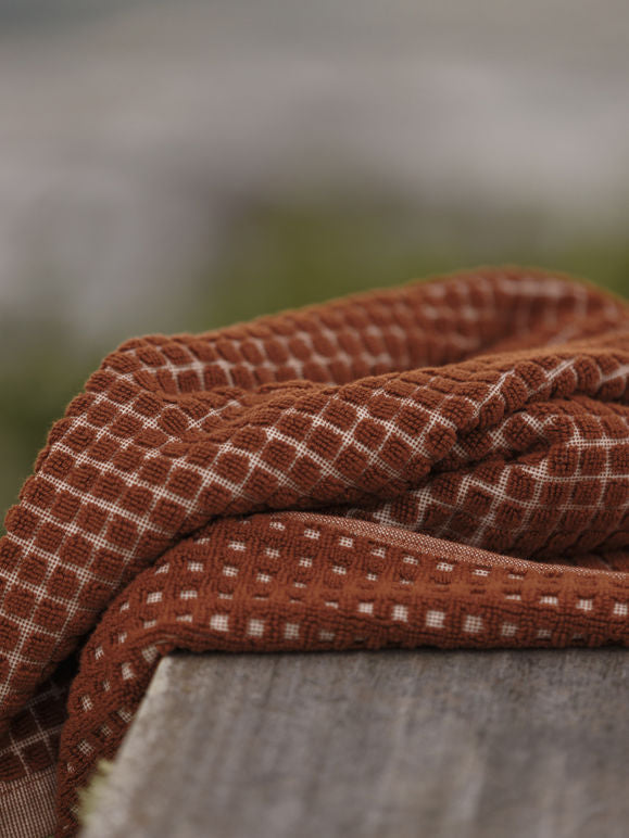100% Cotton Towels - Paprika/Cream Grid
