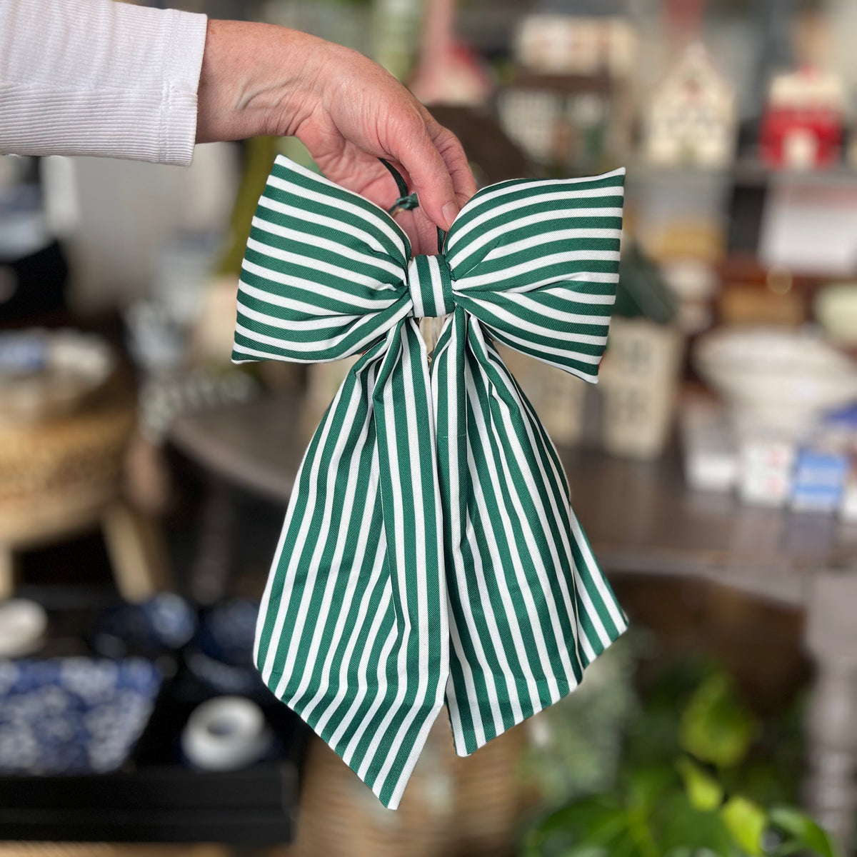 Classic Bow Pinstriped - Hanging Decoration - Red or Green