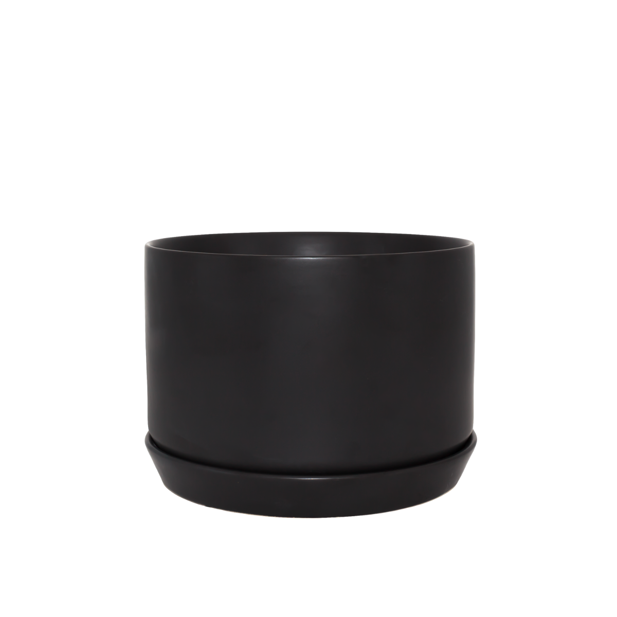 Planter - Wide Black Stoneware with Saucer