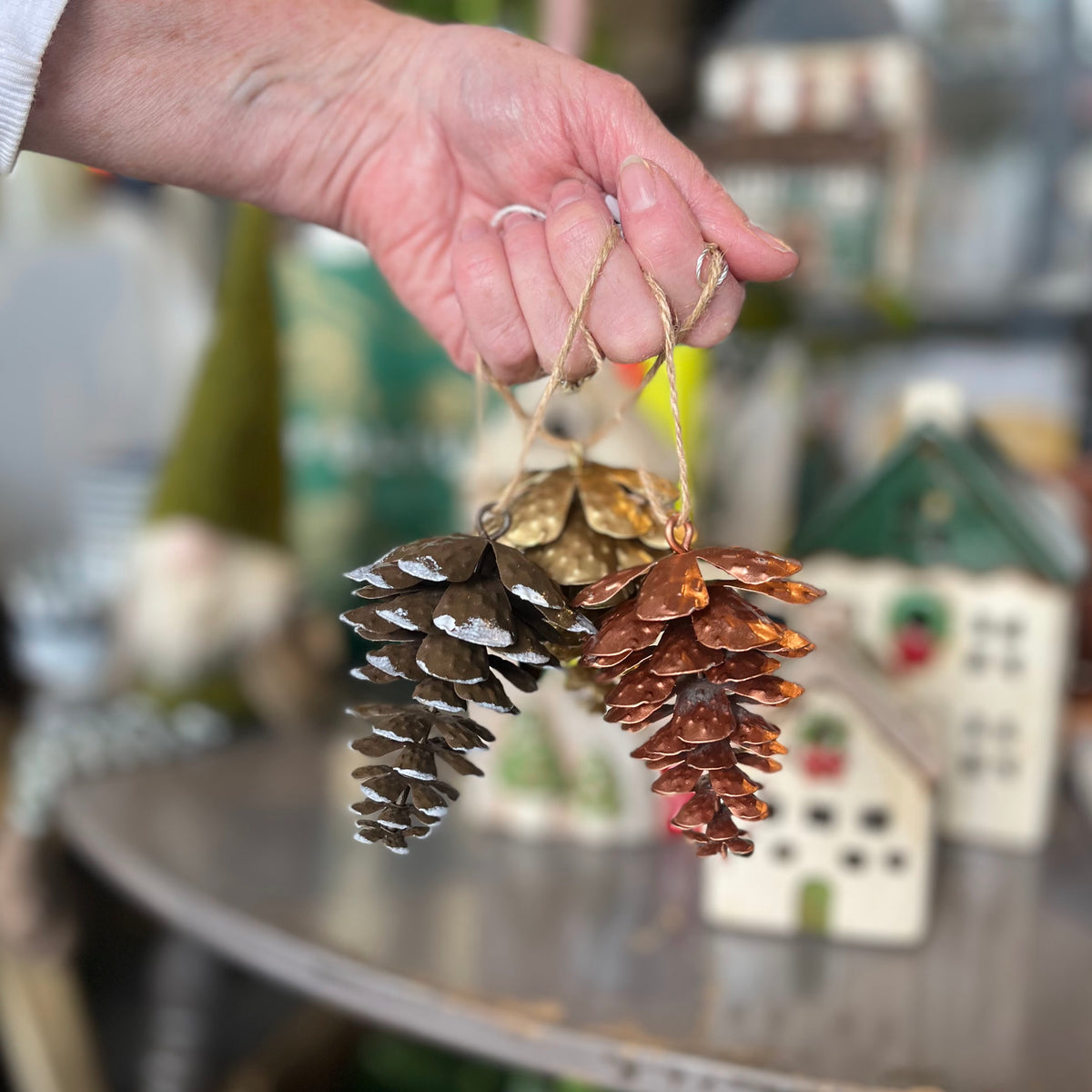 Pinecone Ornament Hanging Metal - 3 Colours