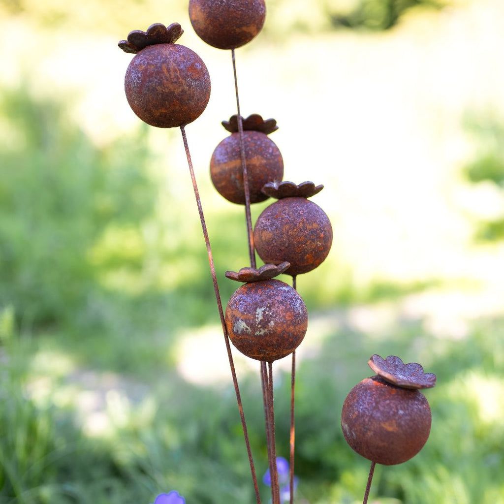 Rusty Garden Stake - Poppies