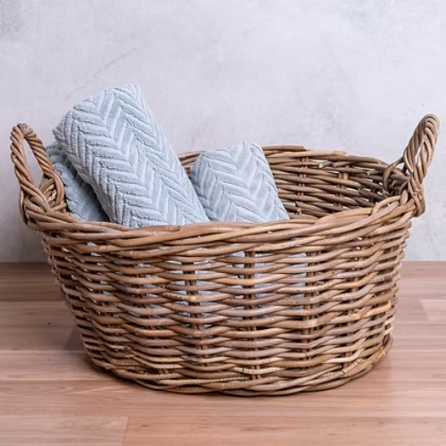 Washing Basket Oval Rattan Grey
