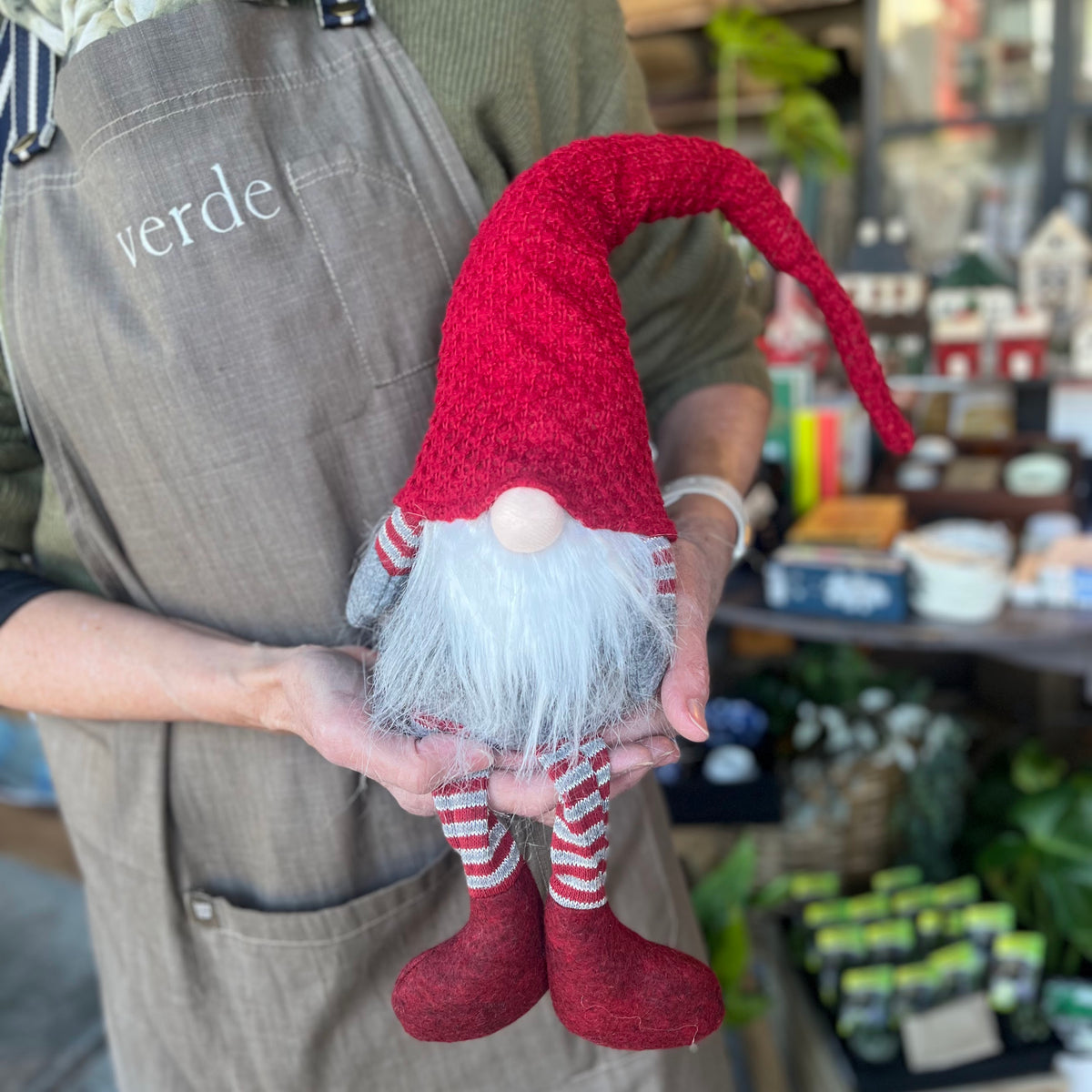 Red and Grey Santa Gnome Sitting  - Small and Medium