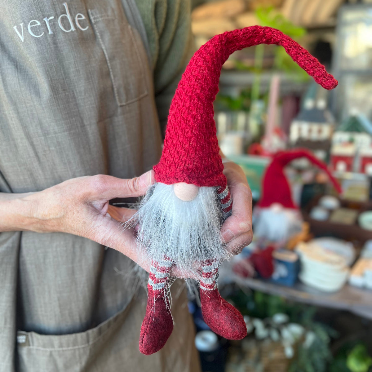 Red and Grey Santa Gnome Sitting  - Small and Medium