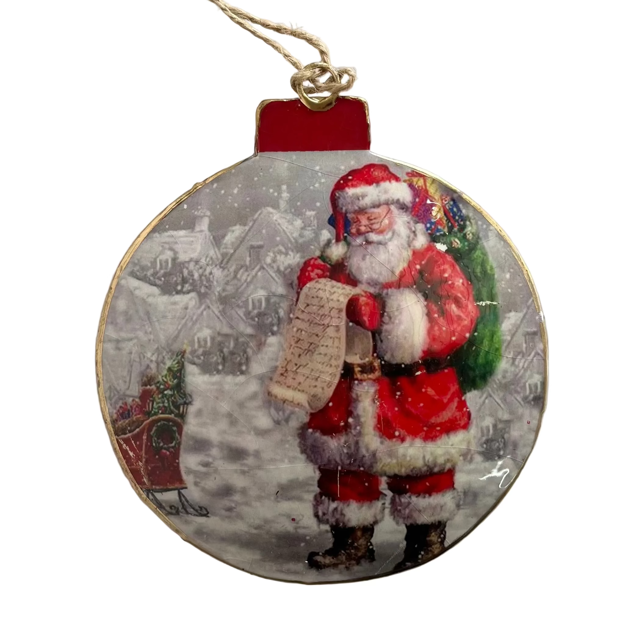Retro Santa Metal Baubles