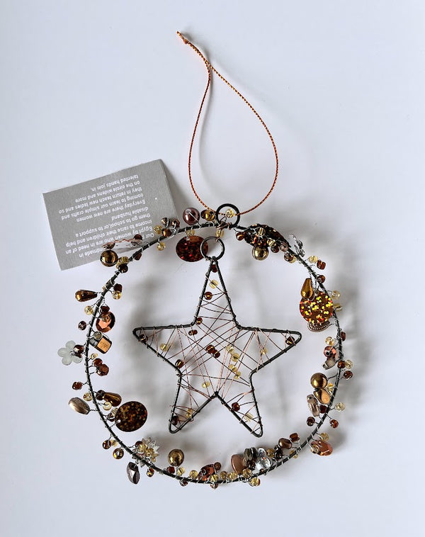 Round Christmas Decoration with Star - Handmade Fairtrade