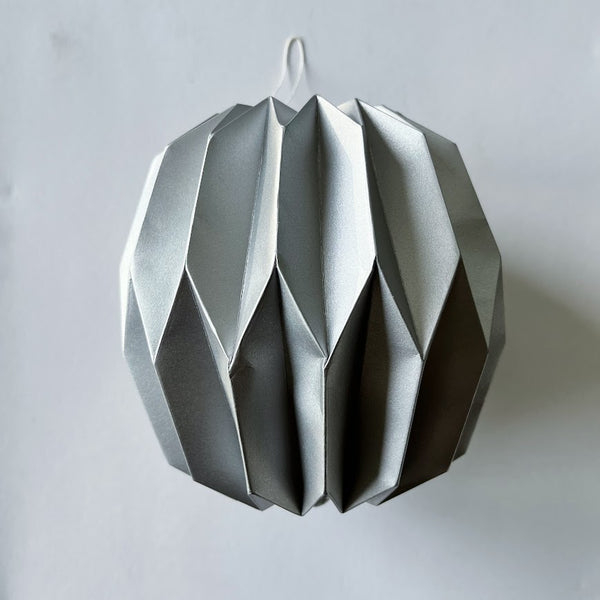 Round Paper Christmas Ball - Silver hand folded - 14.5cm