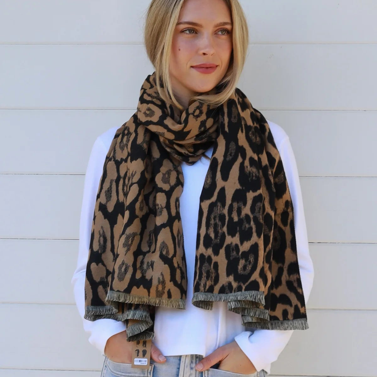 Scarf - Leopard Print Black and Tan