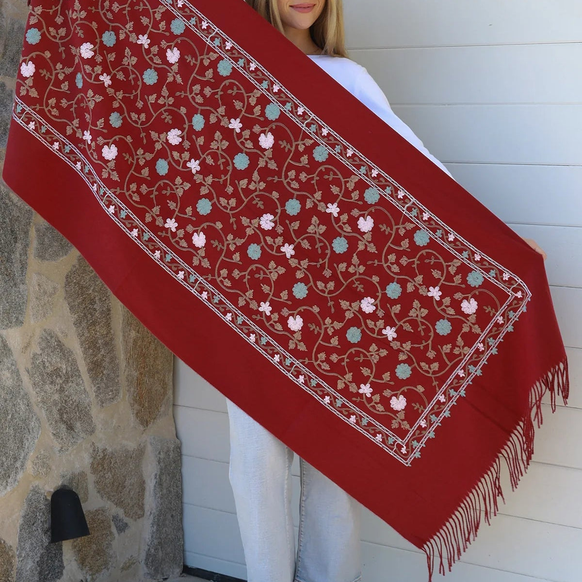 Scarf - Red Embroidery Pattern