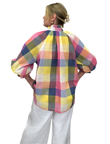 Top - Plaid Cotton/Linen Multi-coloured