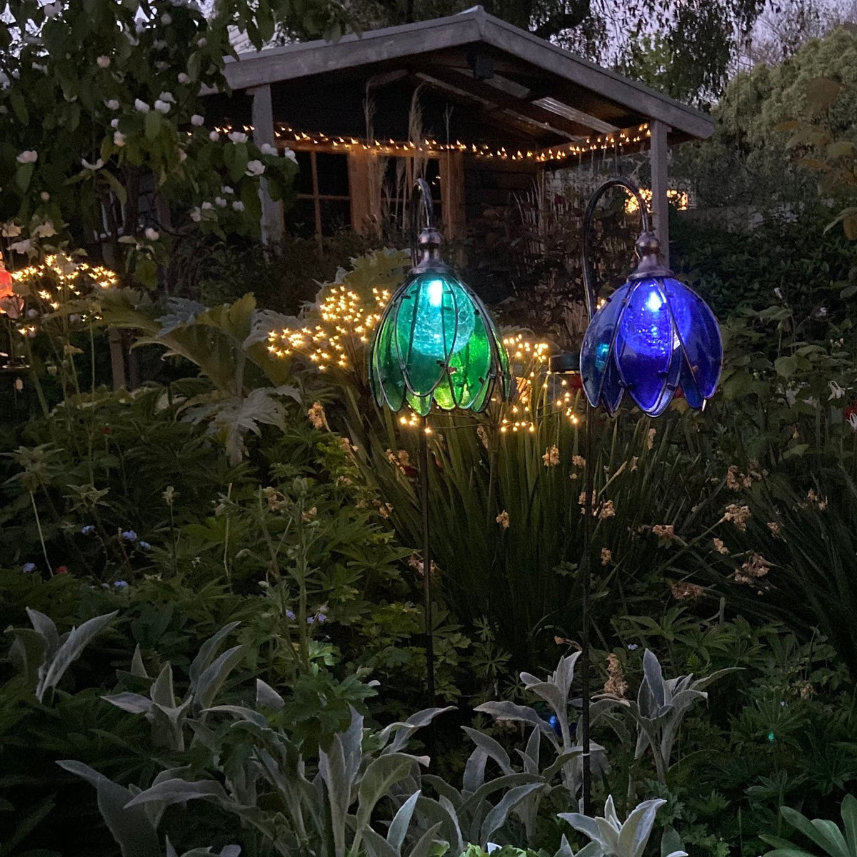Solar Light Flower - Blue or Green Glass