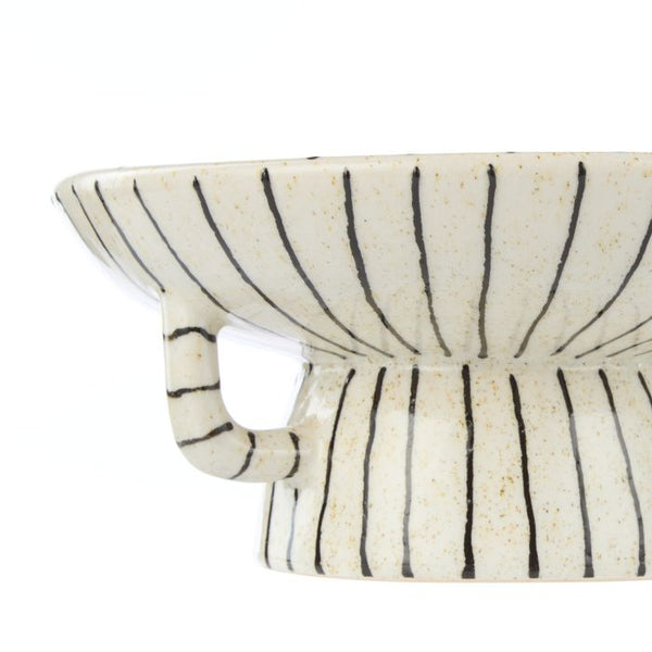 Footed Dish White with Black Stripe