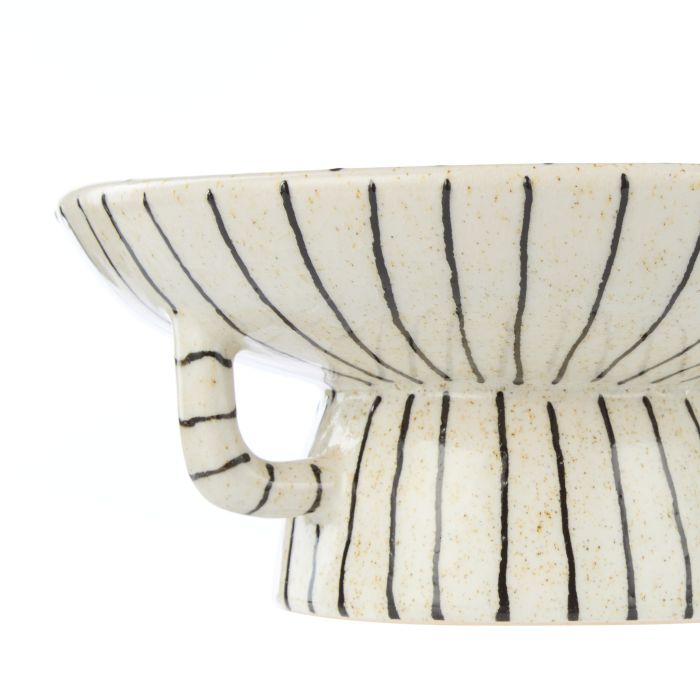 Footed Dish White with Black Stripe