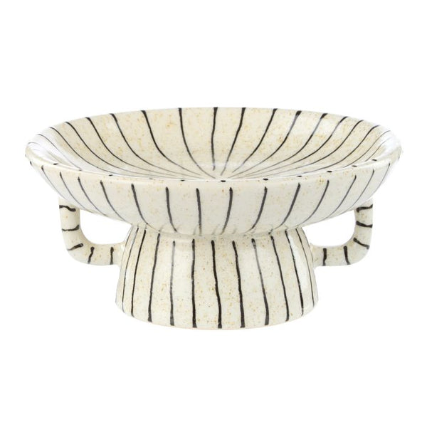 Footed Dish White with Black Stripe