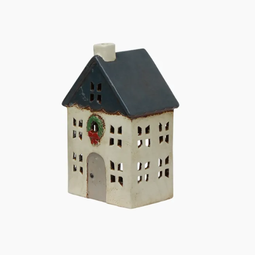 Tealight House Xmas Blue Wreath Small