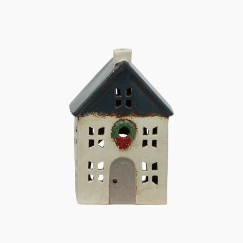 Tealight House Xmas Blue Wreath Small