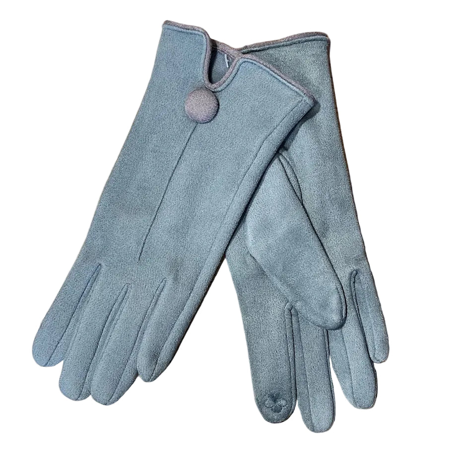 Gloves - One Button Grey Border Teal
