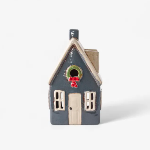 Tealight Cottage Navy with Wreath