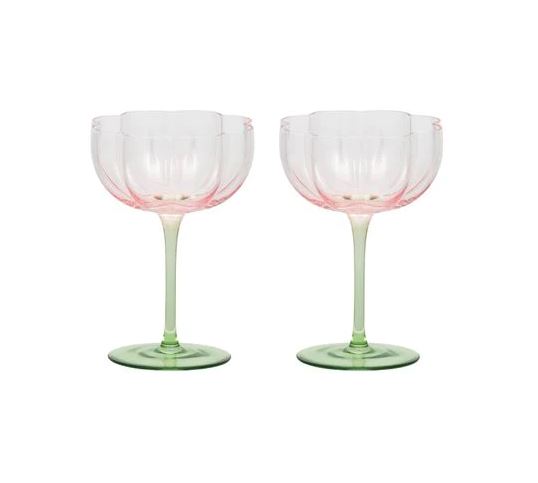 Stemmed Glass - Tulip Green and Pink