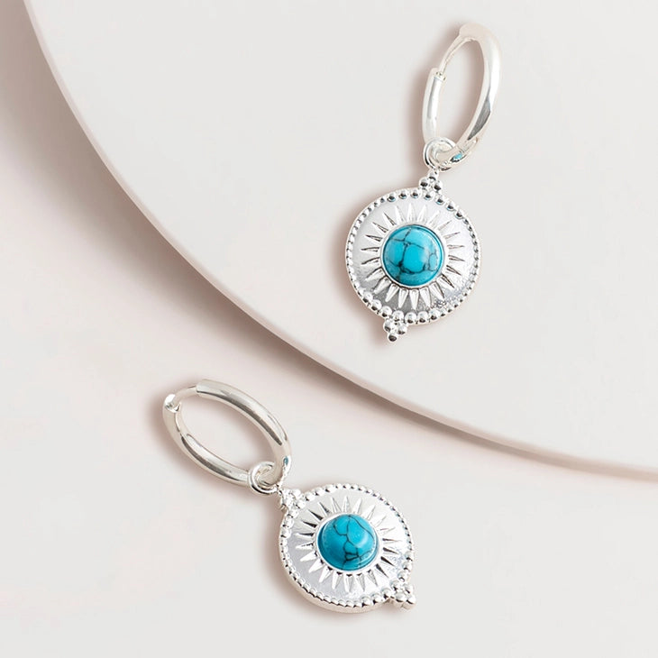 Earrings - Turquoise Medallion Hoops