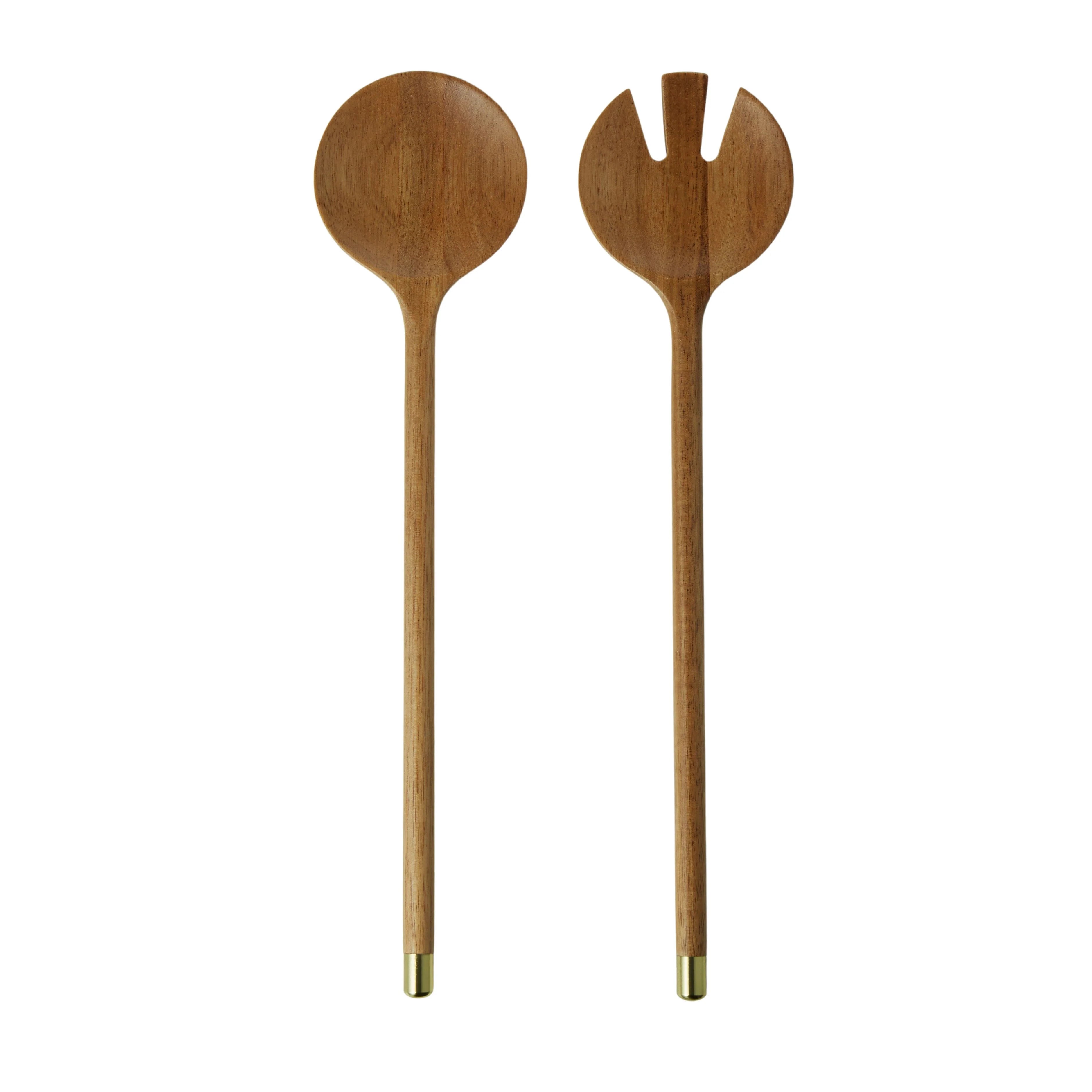 Salad Servers - Acacia Wood with Brass Accents